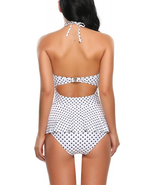 One-Pieces Women's Peplum Tankini Set Ruffles Halter Tankini Set Push Up Bathing Suit Swimsuits - A6575-white - CO184A8Z9CY