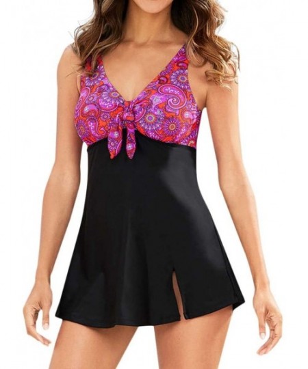 Sets Women's 2 Pieces Bathing Suits Plus Size Bow Tankini Flowy Push-Up Swimsuit - CJ18QY4H6X3