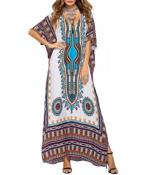 Cover-Ups Kaftan Dresses for Women Plus Size Maxi Dress Long Beach Cover Up Tunic - White - C118ZKL8MML