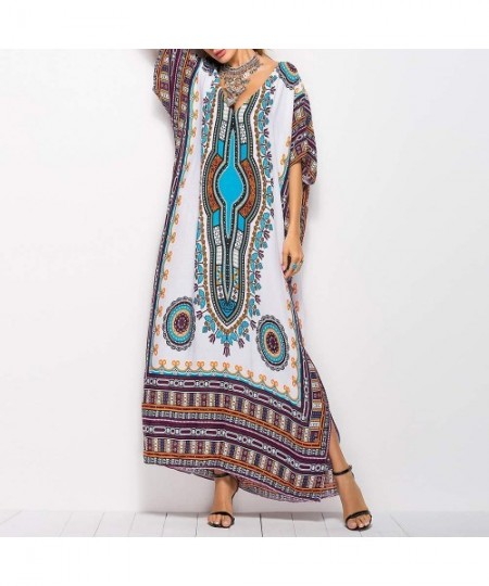 Cover-Ups Kaftan Dresses for Women Plus Size Maxi Dress Long Beach Cover Up Tunic - White - C118ZKL8MML