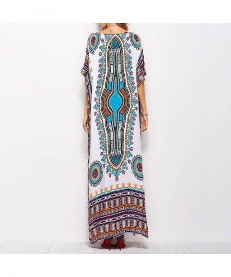 Cover-Ups Kaftan Dresses for Women Plus Size Maxi Dress Long Beach Cover Up Tunic - White - C118ZKL8MML