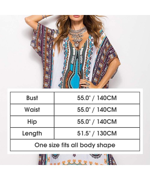 Cover-Ups Kaftan Dresses for Women Plus Size Maxi Dress Long Beach Cover Up Tunic - White - C118ZKL8MML