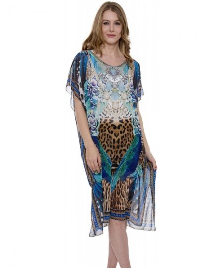 Cover-Ups Women's Summer Peacock & Leopard Topper/Cover-Up/Poncho/Kimono Rhinestone Outwear Beachwear Dress - Color 4 - CN18R...