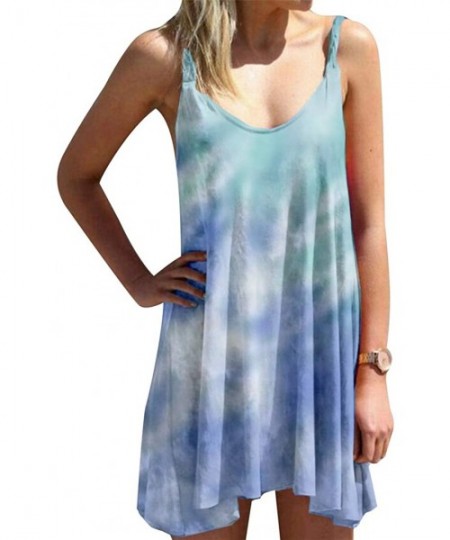 Cover-Ups Women's Summer Tie Dye Swing Dress Sleeveless Beach Short Dress Plus Size Loose Dresses - Sky Blue - CH19CG9XGRL