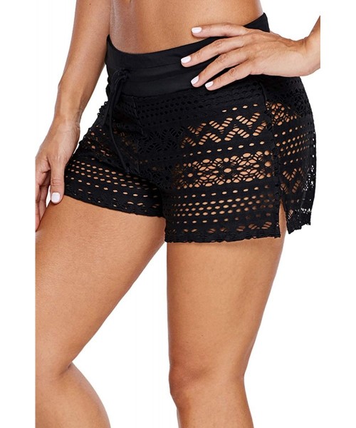 Board Shorts Women's Solid Tankini Bottom Hollow Out Swim Shorts Board Shorts Swimming Panty - Black-1 - CF18NEDHSTA