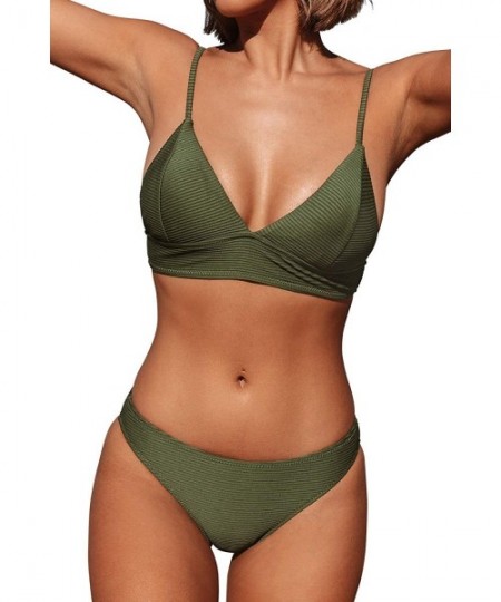 Sets Women's Cosy Bay Lace Up Back Adjustable Two Piece Bikini Sets - Army Green - CJ1879IIA5Q