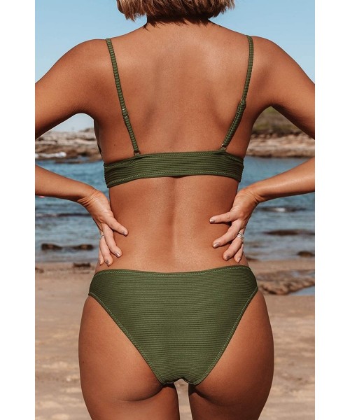 Sets Women's Cosy Bay Lace Up Back Adjustable Two Piece Bikini Sets - Army Green - CJ1879IIA5Q