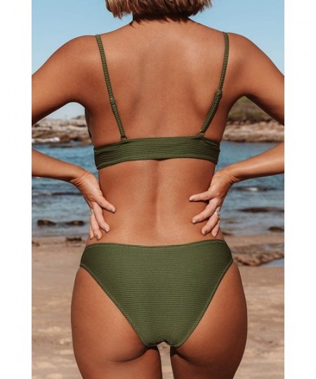 Sets Women's Cosy Bay Lace Up Back Adjustable Two Piece Bikini Sets - Army Green - CJ1879IIA5Q