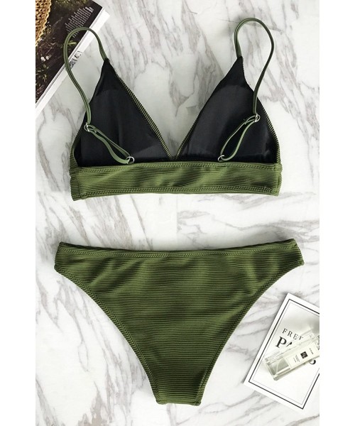 Sets Women's Cosy Bay Lace Up Back Adjustable Two Piece Bikini Sets - Army Green - CJ1879IIA5Q