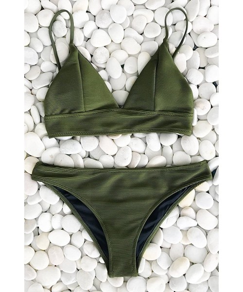 Sets Women's Cosy Bay Lace Up Back Adjustable Two Piece Bikini Sets - Army Green - CJ1879IIA5Q