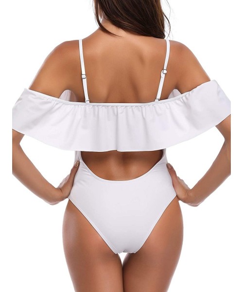 One-Pieces Women's Slimming Deep V-Neck Lace Up Front One Piece Swimming Bathing Suit Dress Swimwear Swimsuits - White - CA18...