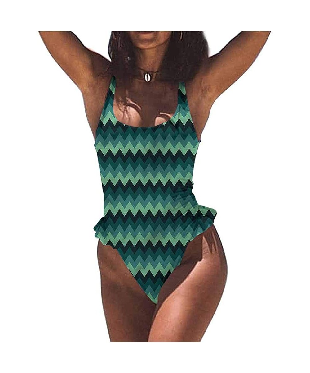 Bottoms Bikini Set Teal- Abstract Vertical Curvy Stripe Fits All Different Body Types - Multi 07-one-piece Swimsuit - CY19E73...