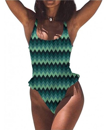 Bottoms Bikini Set Teal- Abstract Vertical Curvy Stripe Fits All Different Body Types - Multi 07-one-piece Swimsuit - CY19E73...