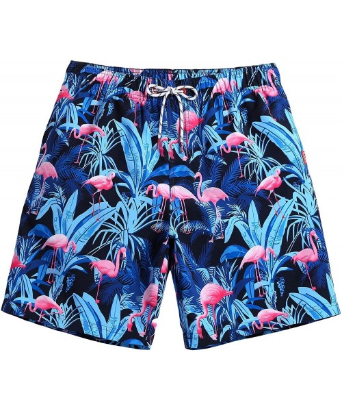 Briefs Mens Animal Emojy Prints Swimwear Quick Dry Swim Trunks with Mesh Lining-Pocket - 4 Blue Flamingo - CE18RL6HEUN