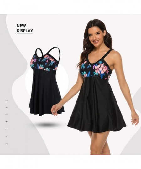 Sets Women's Tankini Swimsuit Floral Print Two Piece Bathing Suit Swimdress Plus Size Swimwear - New 1 Black & Blue - C2196Z6...