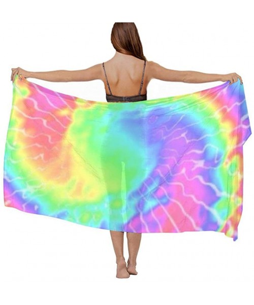 Cover-Ups Women Chiffon Scarf Sunscreen Shawl Wrap Swimsuit Cover Up Beach Sarongs - Colorful Tie Dye Vintage Pigment - CI19C...