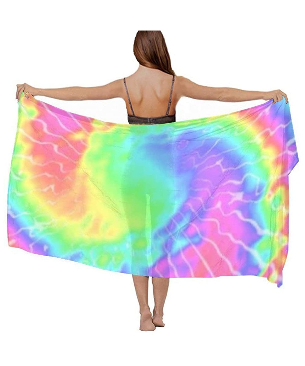 Cover-Ups Women Chiffon Scarf Sunscreen Shawl Wrap Swimsuit Cover Up Beach Sarongs - Colorful Tie Dye Vintage Pigment - CI19C...