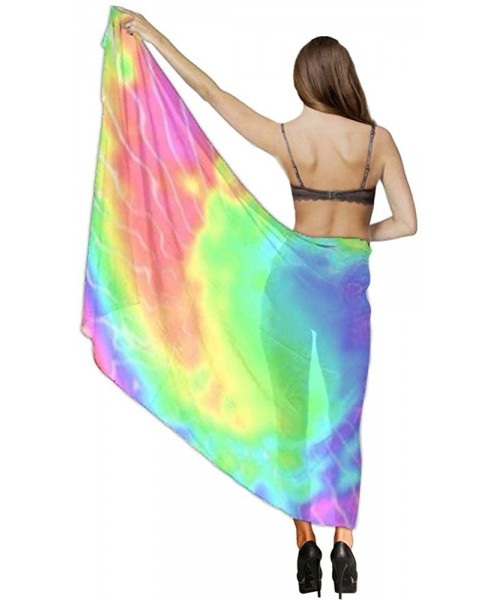 Cover-Ups Women Chiffon Scarf Sunscreen Shawl Wrap Swimsuit Cover Up Beach Sarongs - Colorful Tie Dye Vintage Pigment - CI19C...