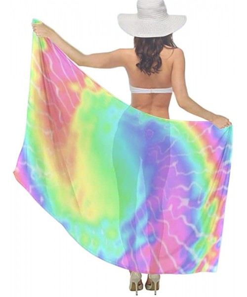 Cover-Ups Women Chiffon Scarf Sunscreen Shawl Wrap Swimsuit Cover Up Beach Sarongs - Colorful Tie Dye Vintage Pigment - CI19C...