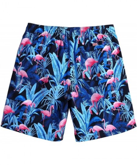 Briefs Mens Animal Emojy Prints Swimwear Quick Dry Swim Trunks with Mesh Lining-Pocket - 4 Blue Flamingo - CE18RL6HEUN