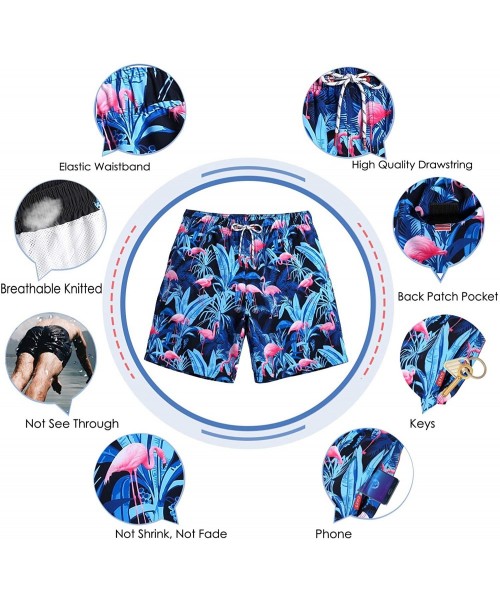 Briefs Mens Animal Emojy Prints Swimwear Quick Dry Swim Trunks with Mesh Lining-Pocket - 4 Blue Flamingo - CE18RL6HEUN