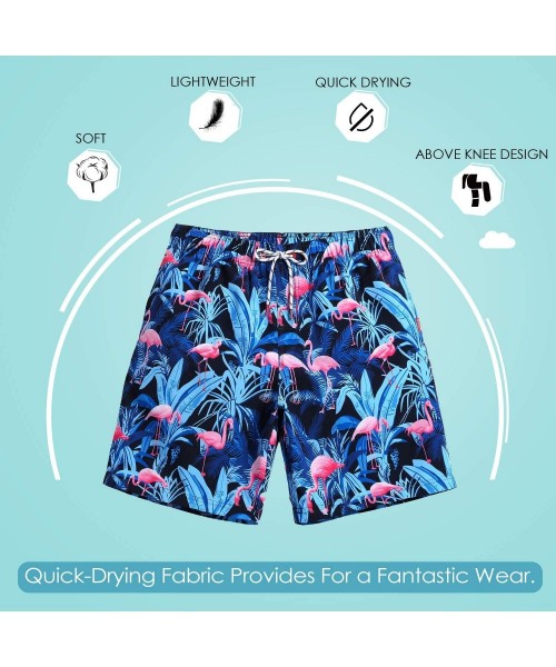 Briefs Mens Animal Emojy Prints Swimwear Quick Dry Swim Trunks with Mesh Lining-Pocket - 4 Blue Flamingo - CE18RL6HEUN