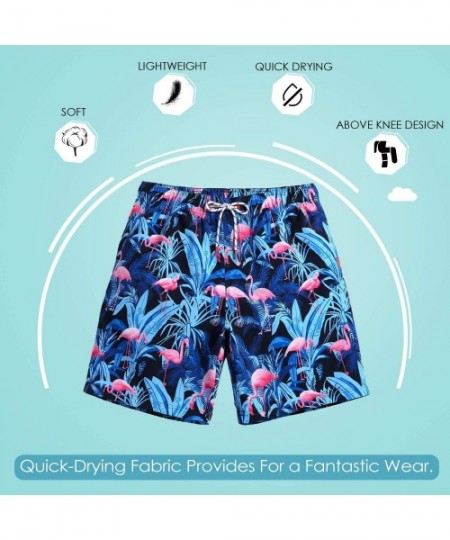 Briefs Mens Animal Emojy Prints Swimwear Quick Dry Swim Trunks with Mesh Lining-Pocket - 4 Blue Flamingo - CE18RL6HEUN