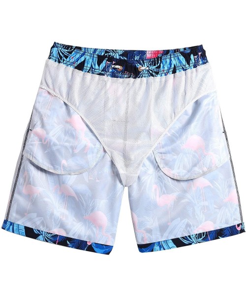 Briefs Mens Animal Emojy Prints Swimwear Quick Dry Swim Trunks with Mesh Lining-Pocket - 4 Blue Flamingo - CE18RL6HEUN