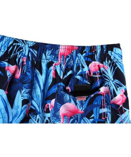 Briefs Mens Animal Emojy Prints Swimwear Quick Dry Swim Trunks with Mesh Lining-Pocket - 4 Blue Flamingo - CE18RL6HEUN