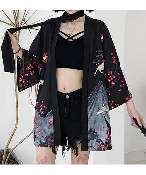 Cover-Ups Women's Summer Loose fit Beach Japanese Kimono Cover up OneSize US S-XL - Style 59 - C019DSZTIW7