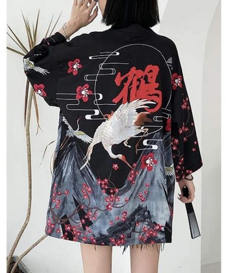 Cover-Ups Women's Summer Loose fit Beach Japanese Kimono Cover up OneSize US S-XL - Style 59 - C019DSZTIW7