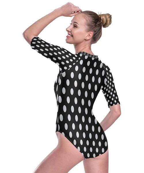 Rash Guards Womens Zip Up Printed Short Sleeve 1 Piece Rash Guard Swimsuit Black White Polka Dot Swimwear - 3d Print - C019DL...