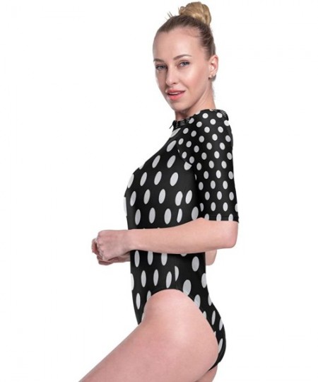 Rash Guards Womens Zip Up Printed Short Sleeve 1 Piece Rash Guard Swimsuit Black White Polka Dot Swimwear - 3d Print - C019DL...