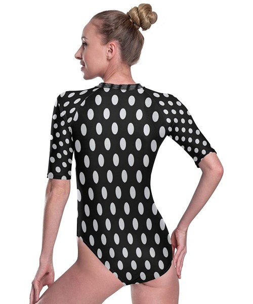 Rash Guards Womens Zip Up Printed Short Sleeve 1 Piece Rash Guard Swimsuit Black White Polka Dot Swimwear - 3d Print - C019DL...