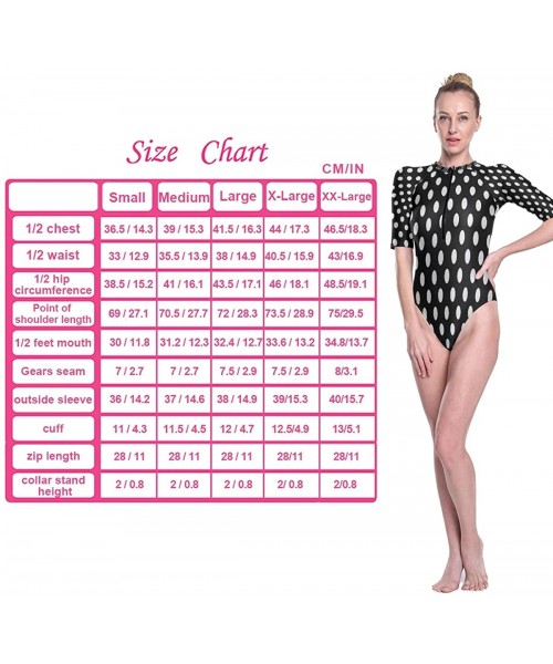 Rash Guards Womens Zip Up Printed Short Sleeve 1 Piece Rash Guard Swimsuit Black White Polka Dot Swimwear - 3d Print - C019DL...