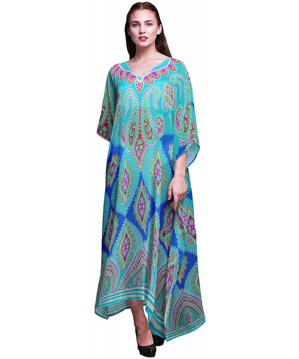 Cover-Ups Ladies Plus Size Kaftan Summer Wear Beach Coverup Kimono Caftan - Turquoise Green2 - CY18RDGCGLX