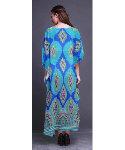 Cover-Ups Ladies Plus Size Kaftan Summer Wear Beach Coverup Kimono Caftan - Turquoise Green2 - CY18RDGCGLX