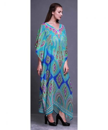 Cover-Ups Ladies Plus Size Kaftan Summer Wear Beach Coverup Kimono Caftan - Turquoise Green2 - CY18RDGCGLX