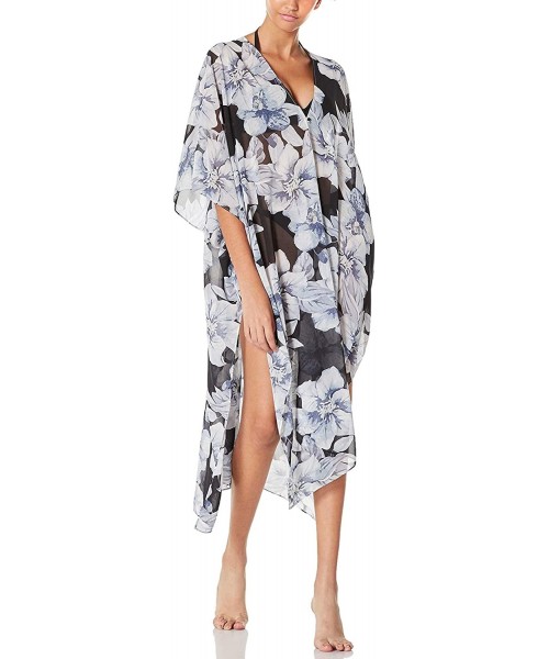 Cover-Ups Women's Swimsuit Cover up Beach Kaftan for Bathing Suit with Floral Pattern - D Black With White Floral - CK18R5I457Y