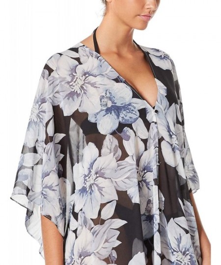 Cover-Ups Women's Swimsuit Cover up Beach Kaftan for Bathing Suit with Floral Pattern - D Black With White Floral - CK18R5I457Y