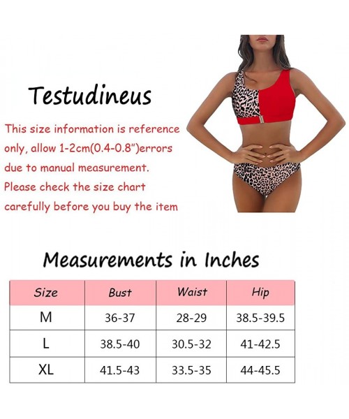 One-Pieces Women's Scoop Neck High Waist Leopard Bikini Buckle Front Two Pieces Swimsuits - Red/Leopard - C8190WIAAR6