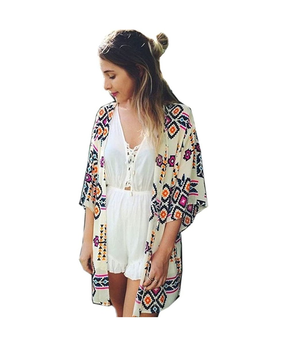 Cover-Ups Women Boho Chiffon Cover Ups Fashion Kimono Cardigan Blouse Beach Wear Bikini Cover Tops - CB189UH6DC8