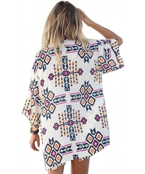 Cover-Ups Women Boho Chiffon Cover Ups Fashion Kimono Cardigan Blouse Beach Wear Bikini Cover Tops - CB189UH6DC8