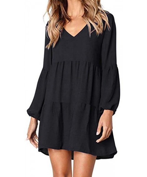 Racing Skirt Women Summer Tunic Dress V Neck Casual Loose Flowy Swing Shift Dresses - Black - C9194IXMYOH