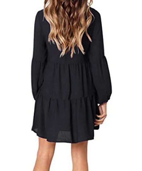 Racing Skirt Women Summer Tunic Dress V Neck Casual Loose Flowy Swing Shift Dresses - Black - C9194IXMYOH