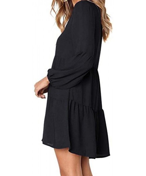 Racing Skirt Women Summer Tunic Dress V Neck Casual Loose Flowy Swing Shift Dresses - Black - C9194IXMYOH