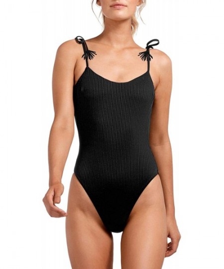 One-Pieces Juniors Ribbed One Piece Swimsuit Large L Black - CO18MHG6CMO