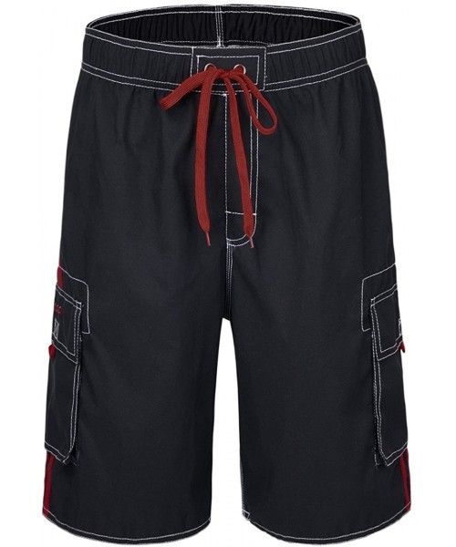 Trunks Men's Swim Trunks Classic Lightweight Board Shorts with Lining - Black and Red-29 - CI1859DDZ7K