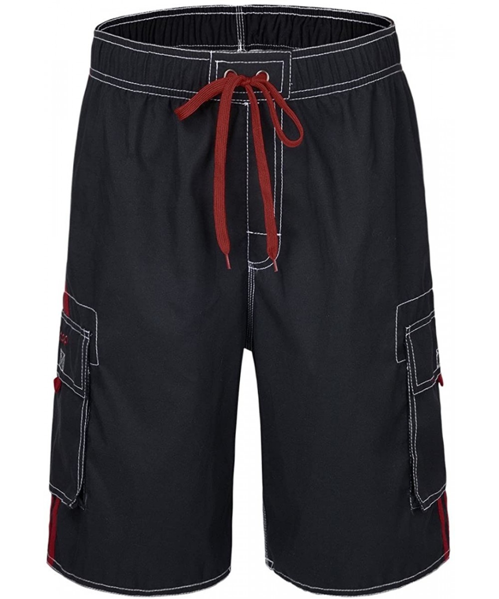 Trunks Men's Swim Trunks Classic Lightweight Board Shorts with Lining - Black and Red-29 - CI1859DDZ7K