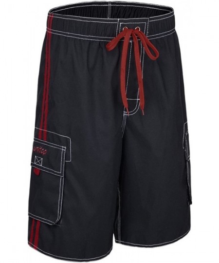 Trunks Men's Swim Trunks Classic Lightweight Board Shorts with Lining - Black and Red-29 - CI1859DDZ7K